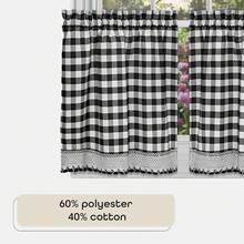 Achim Home Furnishings Buffalo - Cortina de Cuadros para Ventana, Par de bandejas, Blanco/Negro, Tier Pair 58 x 24, 1 - Negro - Ver 7