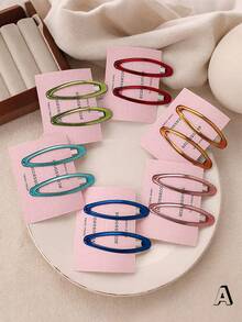 12个/6个装精致透明几何椭圆形BB夹，时尚发夹，适合女性和女孩，适合上学、秋季佩戴，可爱蝴蝶结发夹，头饰，发卡 - 彩色 - 查看 3