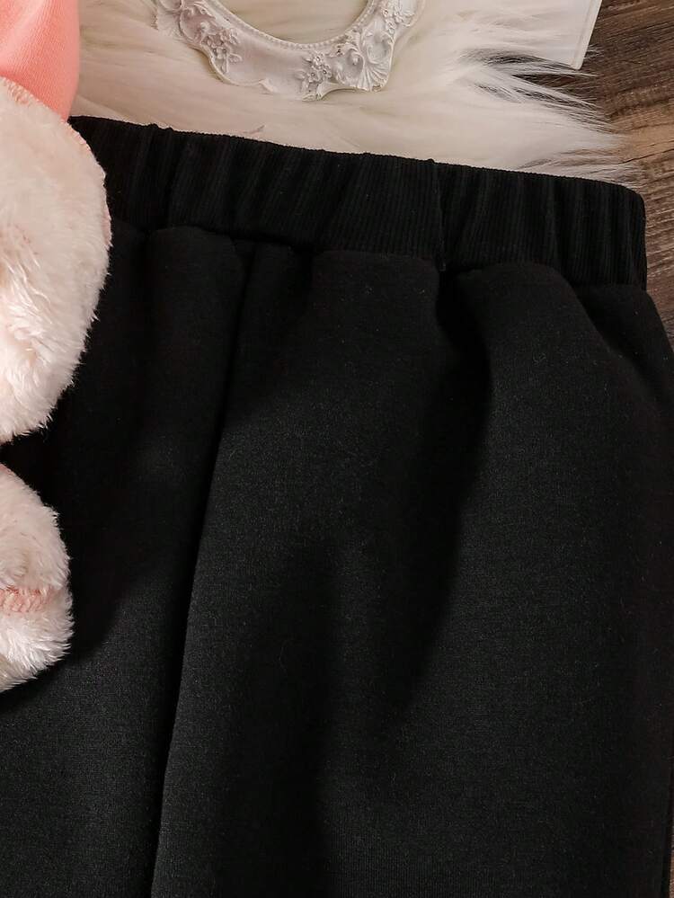 幼儿卡通印花保暖连帽衫和运动裤套装 - 粉色 - 查看 5