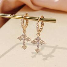 1 对欧美简约风格铜十字架设计女士耳环，通勤百搭 - 耳環 - 查看 11