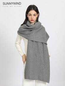 1pc Women's Gray Solid Color Fashionable Soft Knit Scarf, Suitable For Autumn/Winter Warmth And Daily Matching Women Winter Scarves - Dark Grey - View 6