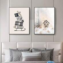1PC Frameless Christmas Landscape Canvas Posters: Artistic Christmas Scenes, Christmas Gifts, Pine Trees, Reindeer, Winter Murals, Nordic Living Room, Bedroom, Dormitory Decoration Posters