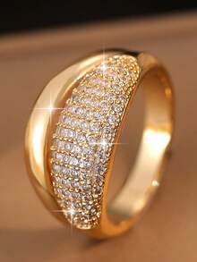 1 件装时尚奢华大号椭圆形锆石戒指，适合女士订婚结婚戒指，珠宝首饰，奢华礼服 - 金黃色 - 查看 4