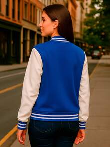Chaqueta Casual Estilo Universitario para Mujer – Varsity - Azul rey - Ver 4