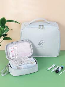1 pieza Kit de primeros auxilios multifuncional para el hogar con gran capacidad para viajes fáciles y uso familiar, organizador de almacenamiento portátil de mano para medicamentos, adecuado para el almacenamiento de medicinas familiares y transporte al aire libre, ideal para el gabinete del hogar, el automóvil, el campamento, el senderismo y la preparación para emergencias, organizador de salud duradero de varios compartimentos con cierre de cremallera versátil - Gris - Ver 1