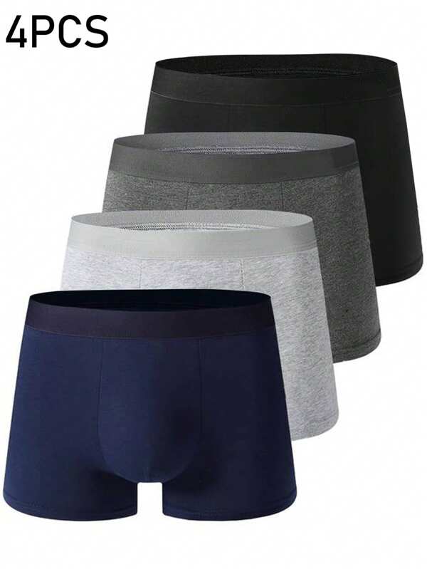 4 piezas Ropa interior de hombre de elasticidad media, transpirable, calzoncillos bóxer básicos, pantalones cortos, regalo de moda, ropa interior de hombre de talla grande