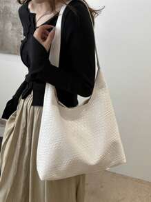 2025时尚纯色通勤编织托特包简约小众设计腋下包大容量母子两件套单肩包