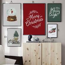 1PC Merry Christmas Crystal Ball Tree Truck Wall Art Poster Nordic Cartoon Minimalist Canvas Painting Home Decoration Living Room Frameless