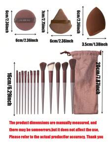 13pcs Professional Facial Makeup Brush Set Bevel&Taper Foundation Brush Contour Brush Blush Brush Powder Brush Eyeshadow Brush Concealer Brush Highlight Brush Smudge Brush + 2pcs Brown Makeup Sponges, Eye Shadow, Foundation, BB Cream, Concealer Makeup Brushes, Soft All-In-One Makeup Tools For Women,Easy To Carrying,Set For Travel,Gift For Women&Girls Random Color