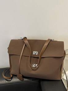 1 件纯色绒面革手提包，大容量单肩包带锁，时尚通勤包适合旅行、购物、约会、女士礼物，适合少女、大学生和白领，非常适合办公室、学校、工作、商务、通勤、户外、旅行、野餐 - 咖啡棕 - 查看 12