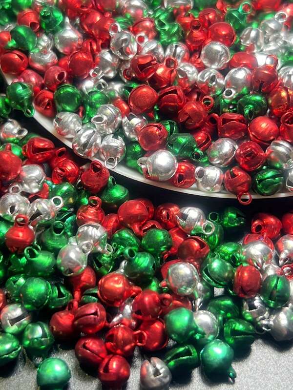 200pcs Christmas Bell Beads, 8mm Aluminum, Mini Ornaments, DIY Handmade Jewelry Making Kit, Creative Bracelets, Necklaces, And Jewelry Materials, Suitable For Bracelets, Phone Chains, Craft Supplies, And Holiday Decorations, Christmas Gift Room Decor