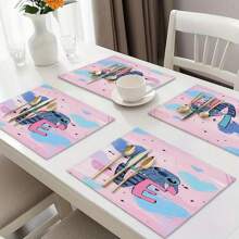 {Authorized} Disney 4pcs Colorful Design PlacematsCute Stitch "LOVE" Themed Table Mats, Kawaii Disney Inspired Placemats For Dining Room, Kitchen Decor, Party Supplies, Dish Mat, Heat Resistant Waterproof Tablecloth, Durable Cotton Linen Blend, Set Of 2/4 For Holiday GiftsSuitable For Dining Room, Kitchen, Coffee Table And Home Decoration, Perfect For Holiday Parties And Gatherings, Party Table Decoration - Mixed Colors - View 5