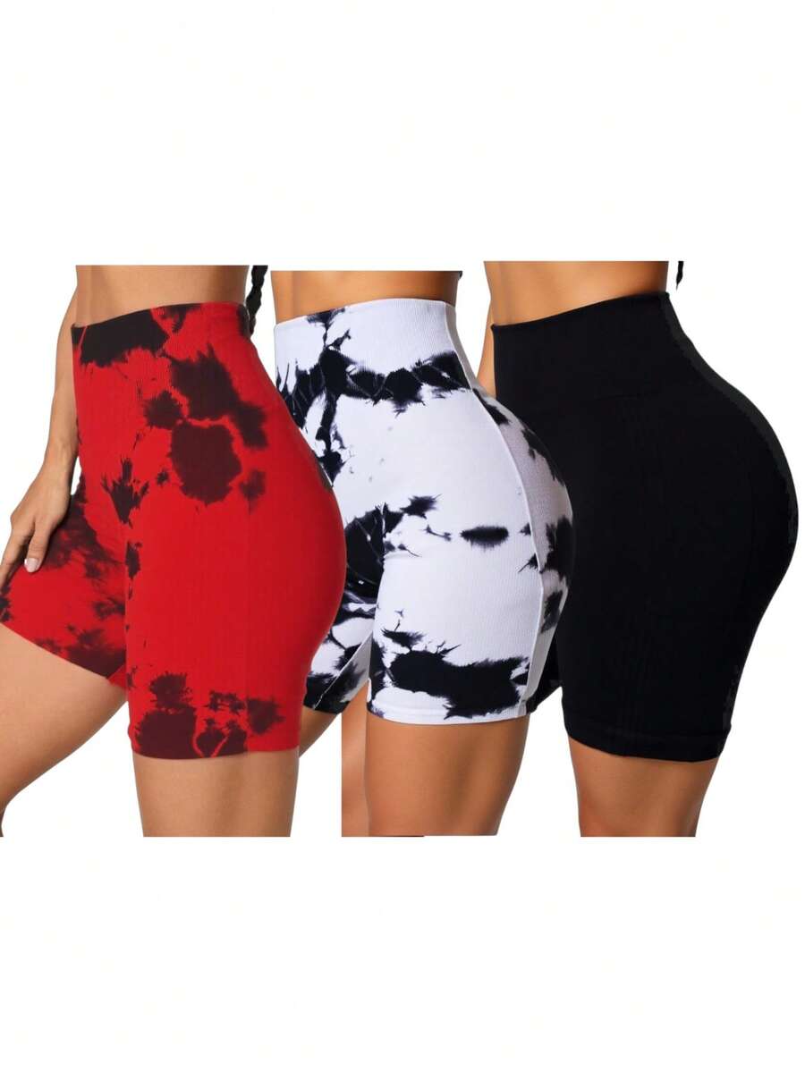 3 Pack shorts deportivos cintura ancha sin costuras que realzan el trasero push up ejercicio gym deporte yoga pilates cómodos y transpirables, shorts elásticos, shorts para gimnasia, shorts de ciclista para mujeres - Multicolor - Ver 1