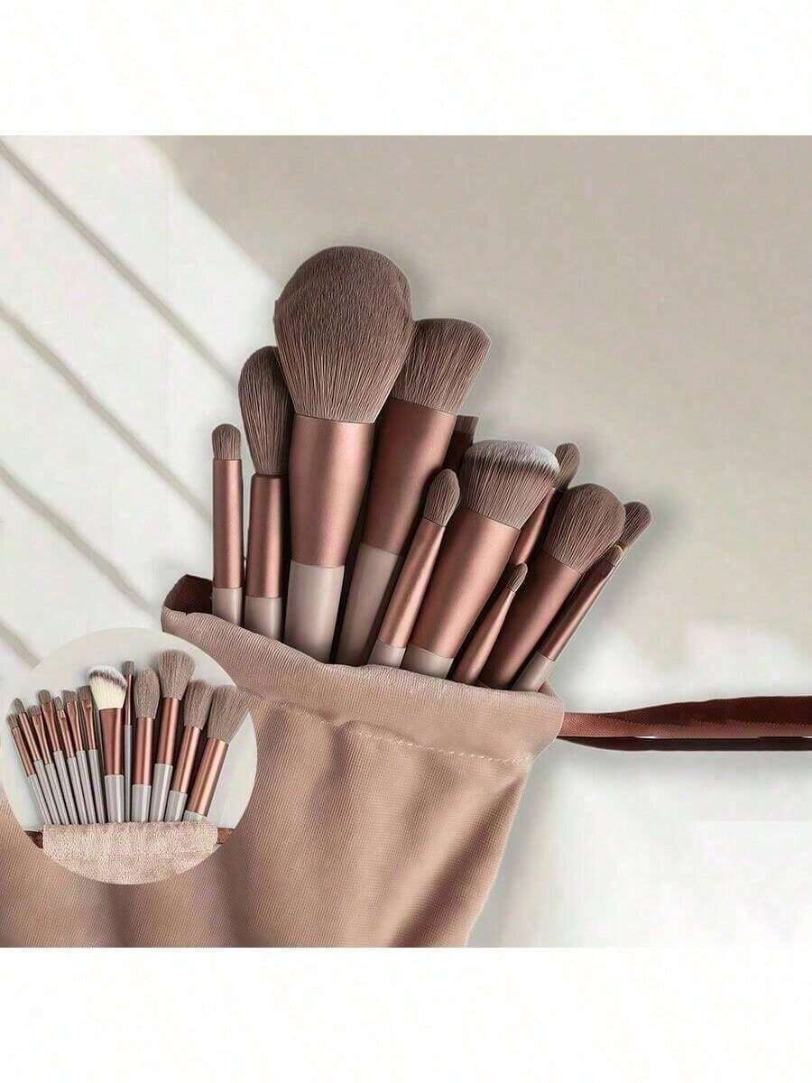 A Set Of 13 Pieces Of Fashionable Limited Edition Soft Makeup Brush Set, With Soft Makeup Bag, Fashionable Girl Supplies, Made Of High-Quality Fiber, Rendering Foundation, Concealer, Eye Shadow, Blush Lady Gift (5.51-6.88 Inches)