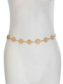 1pc Minimalist Gold Bohemian Style Sunflower & Smiling Face Waist Chain, Suitable For Wedding, Party, Events - Gold - View 4