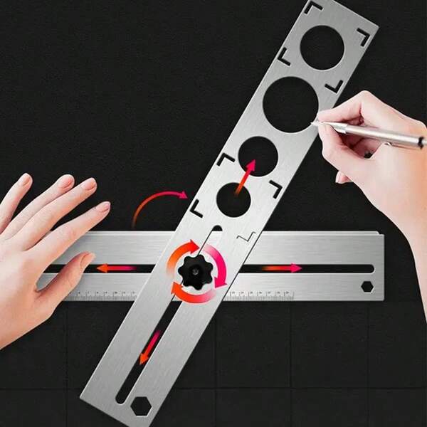 1pc Adjustable Tile Locator, Wall Marking Position Ruler, Ceramic Hole Cutter, Tile Drill Bit, Marble Hole Opener, Construction Tool