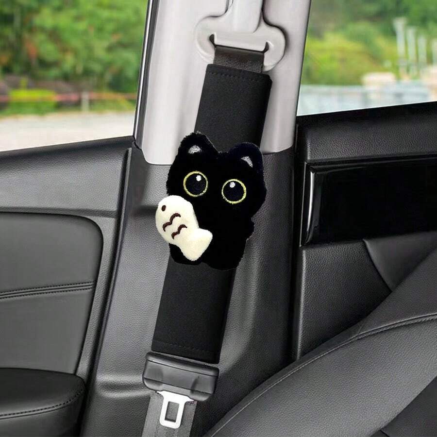 1 pieza Funda para el hombro del coche con decoración de gato negro y pez, se ajusta a la mayoría de los vehículos, diseño elegante y de moda, mejora la comodidad y la , accesorio interior del coche - Negro - Ver 1