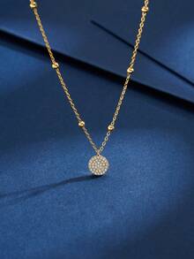1pc Luxury Round Cubic Zirconia Pendant Necklace, Jewelry, Elegant Women's Gift, Suitable For Daily Wear - Round Bead Necklace - View 3