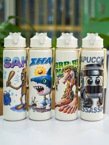 1pc 750ml/26oz Cartoon Shan Hai Jing Themed Plastic Tumbler Cup, Durable, Leak-Proof When Inverted, Suitable For Hiking, Outdoor Sports, Running, Daily Travel, Great Gift Choice