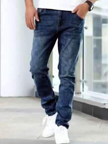 男士经典深蓝色弹力牛仔裤 - 藍色 - 查看 5