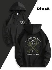 Sudadera con capucha gráfica negra - Sudadera unisex casual de otoño/invierno con impresión Manos sucias, dinero limpio, capucha ajustable con cordón, bolsillo canguro, regalo perfecto para hombres y mujeres, sudadera con capucha - Negro - Ver 1