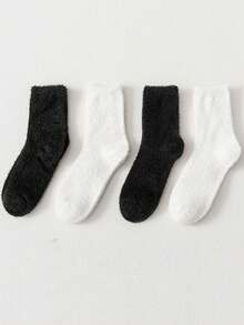 4 par damlårhöga strumpor, varma, termiskt fodrade svarta och vita knästrumpor, höst-/vinterjulklapp - Multifärgad - Visa 2