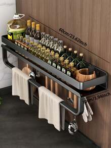 Kitchen & Bathroom Storage Rack, Aluminum Alloy Material, Sturdy And Rust-Proof, Suitable For Kitchen, Bathroom, Balcony, Space-Saving, Two Installation Options, No-Drill - Black - View 20