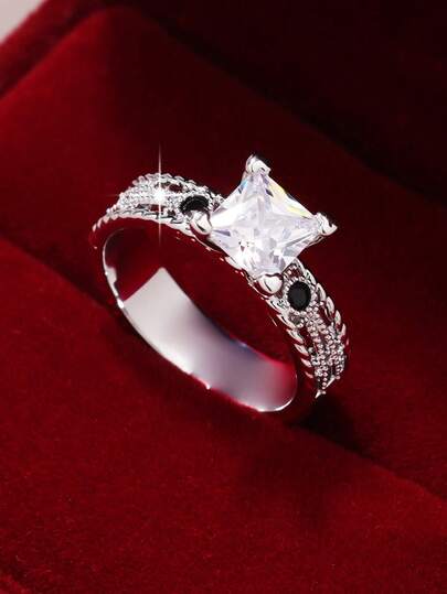 1 pieza Anillo de mujer con piedra de circonita cúbica brillante, anillo de estilo bohemio vintage, adecuado para el Día de San Valentín, vacaciones, viajes, citas, fiestas, bodas, compromisos, regalo para esposa, novia, madre, cumpleaños, aniversario, Año Nuevo, todas las estaciones