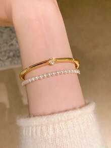 1件优雅闪亮宝石装饰细手镯 - 金色 - 查看 6