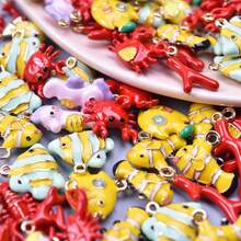 2/4/9pcs Mixed Colorful 3D Alloy Drip Oil Cute Animal, Fruit, Food, Marine Life Series Pendant DIY Necklace, Bracelet, Earring Jewelry Making Accessories