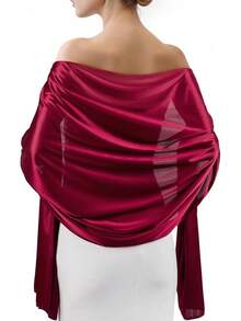 Sofier Satin Shawl Wrap Women's Evening Dress Wedding Bride Party Silky Scarf Formal Cover-Up Bridesmaid Gift - 葡萄酒色 - 查看 9