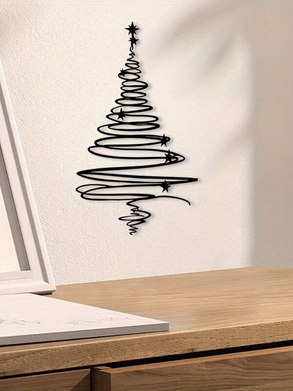 1pc Vintage Christmas Tree Metal Wall Decor - Powder Coated Spiral Design With Star Top, Suitable For Christmas, Easter, Thanksgiving Decorations, Living Room Wall Decor, Christmas Lover's Ideal Gift, Christmas Tree Decoration, Seasonal Decor, Minimalist Style, Elegant Craftsmanship, High-Quality Handmade, Home Decor, Holiday Atmosphere Accent Christmas Decorations Room Decor
