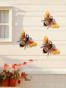 2pcs Acrylic Bee Wall Art Set - Realistic Outdoor Decor For Patio, Garden, Fence And Balcony, Hanging Design, Natural Style Decoration, Bee Decor, 4 Seasons Use, Adhesive Backing