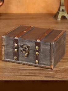 1 件复古矩形仿古木制珠宝收纳盒，复古家居装饰收纳盒，适用于珠宝、饰品和节日礼物，适合女士收纳收纳盒，旅行节日必备秋季装饰秋季万圣节 - 深灰色 - 查看 11