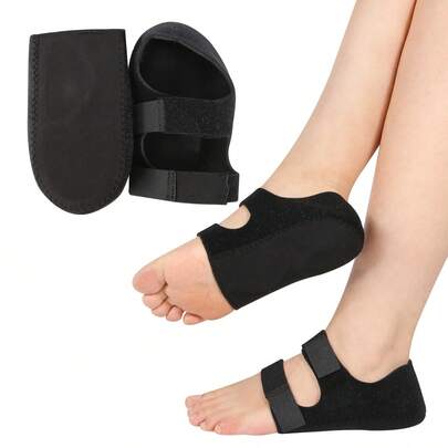 1 对柔软的足跟保护垫，足部保护配件，可减轻压力，坚固的钩环足跟套，足弓支撑，提供舒适的足跟保护，防滑半鞋垫