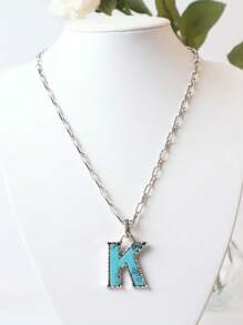 1pc Western Country Style Vintage Textured CCB Multicolor Leopard Print Black & White Plaid 26 Letter Minimalist Pendant Necklace, Sweater Chain