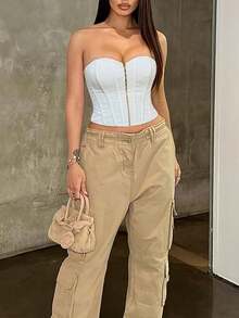 Apperloth A Áo corset croptop trắng nhỏ, áo ngực quây hở lưng gợi cảm có gọng thép, áo định hình eo cho nữ, móc cài phía trước và dây buộc phía sau, thích hợp cho các lễ hội âm nhạc, đám cưới, tiệc tùng. - trắng - Xem 2
