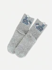 1双/3双随机可爱猫咪、鸡蛋、铃铛图案趣味中筒袜，适合夏秋季穿着 - 彩色 - 查看 9