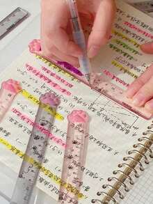 1pc Transparent Pink Cat Paw Shaped Ruler, Creative Stationery Suitable For School, Office And Back To School