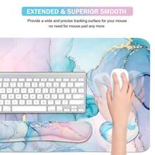 Large Keyboard Mouse Pad Set, Extended Mouse Pad+Keyboard Wrist Rest Support, Memory Foam Ergonomic Easy Typing, 4Pcs (35.4*15.9 In) Desk Pad Set For Home Office Study Game - Colorful-671326 - BlueMarble - View 6