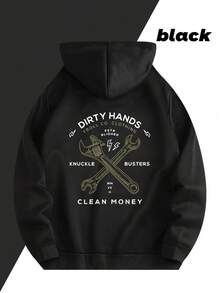 Sudadera con capucha gráfica negra - Sudadera unisex casual de otoño/invierno con impresión Manos sucias, dinero limpio, capucha ajustable con cordón, bolsillo canguro, regalo perfecto para hombres y mujeres, sudadera con capucha - Negro - Ver 2