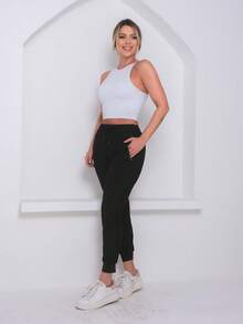 Women's Polyester Tie Pants - Black - View 8