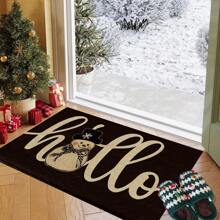 1pc Christmas Snowman Doormat/Kitchen Mat/Bath Mat/Dining Room Mat - Faux Wool TPR Bottom, Stain Resistant, Machine Washable Knit Polyester Mat For Indoor/Outdoor Entry, Home And Office Decor - Rectangular Welcome Mat With Memory Foam For Comfort