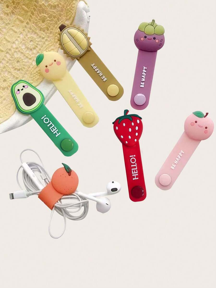 2 件随机卡通水果图案硅胶线缆整理器 - 彩色 - 查看 1