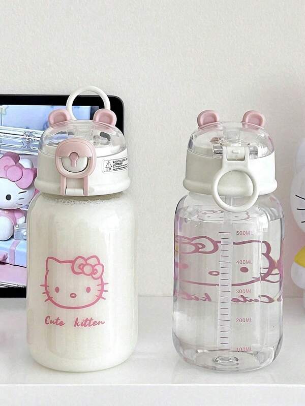 Sanrio 1 pièce Tasse à paille transparente Hello chat de 500 ml, tasse à eau d'été kawaii d'anime. Cadeau parfait pour les boissons d'été et la commodité des voyages (certaines pièces peuvent être aléatoires)