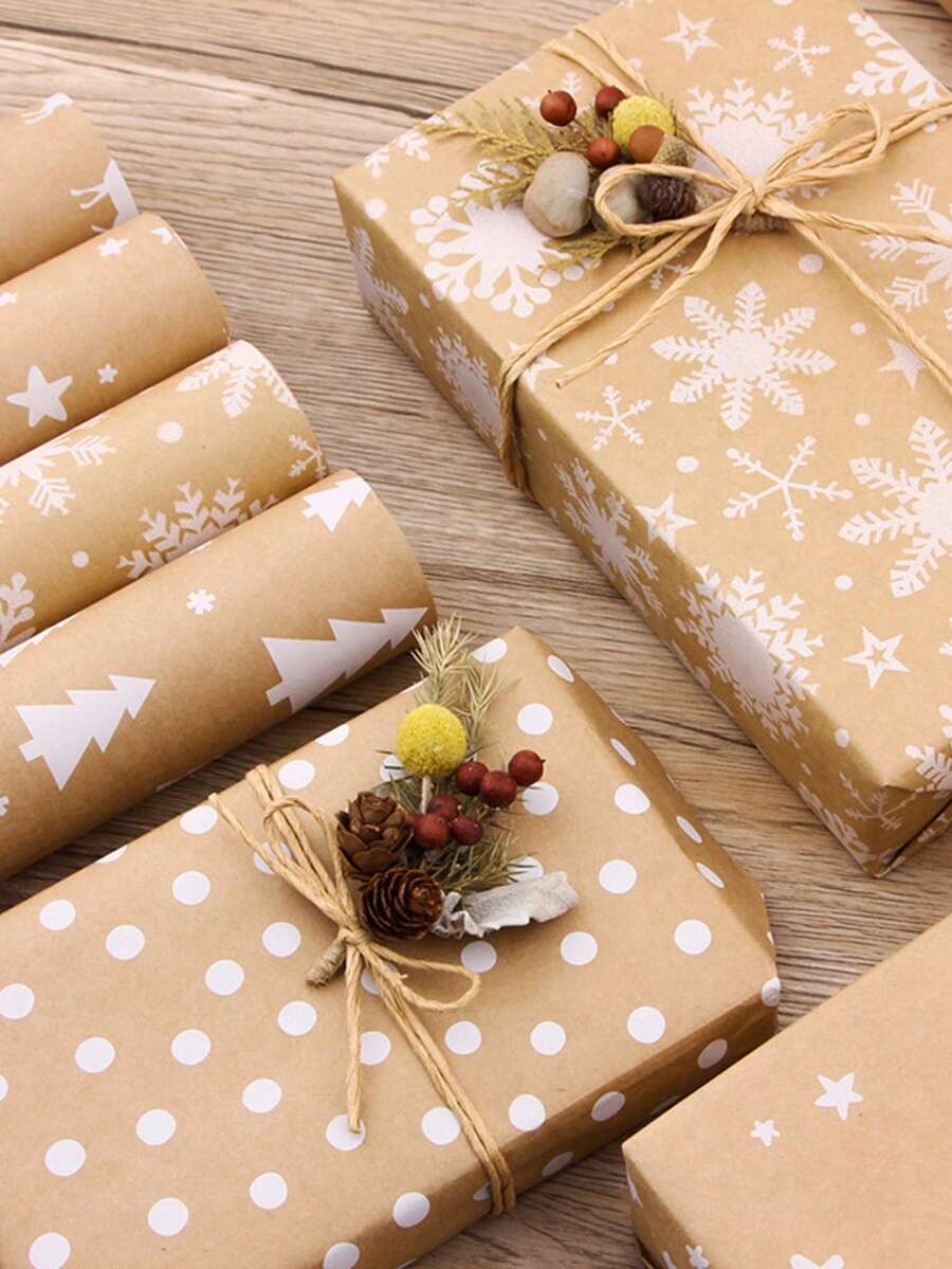 1M/3M 300cm*43cm, Papel Kraft Natural para Embrulho de Presente em Árvore de Natal Vintage, Árvore de Natal Branca, Rena, Floco de Neve, Embalagem para Presente, Decoração de Presente Faça Você Mesmo, Natal e Dia dos Namorados