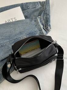 Ví đeo chéo mini đựng tiền xu, kiểu dáng cổ điển thời trang, chất liệu nylon màu trơn, thiết kế chữ cái trang trí, túi đeo vai có khóa kéo, nhiều ngăn, thích hợp cho các hoạt động thể thao ngoài trời, du lịch, mua sắm, đi làm, dự tiệc, hẹn hò và các dịp khác, túi xách thời trang dành cho nữ. - màu đen - Xem 3