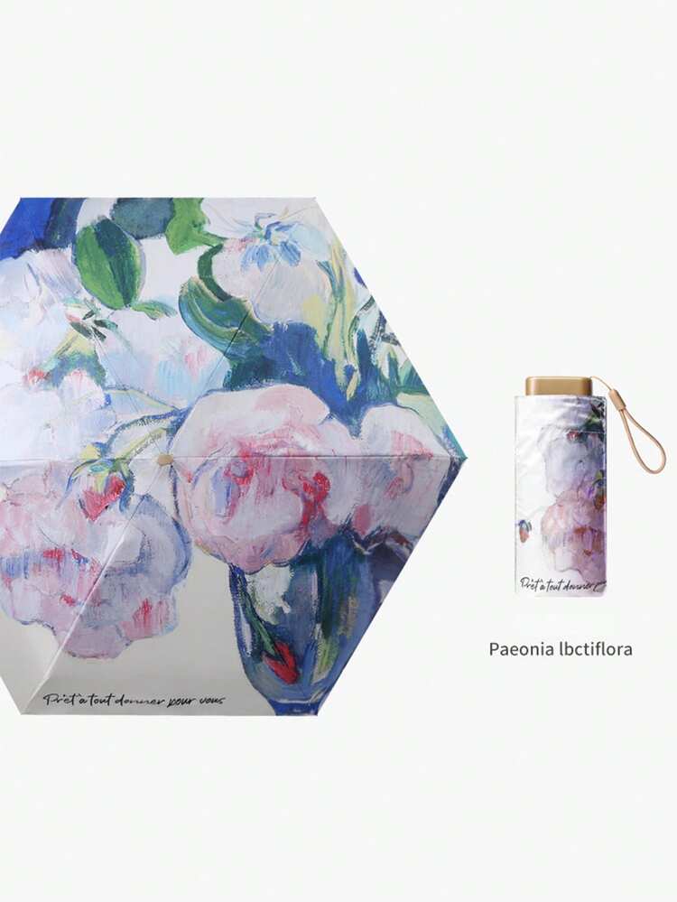 Paraguas con estampado floral para mujer - Ligero, portátil, protección UV, plegable, adecuado para todo tipo de clima, paraguas portátil para mujer, resistente a la lluvia y al viento - Multicolor - Añade 11