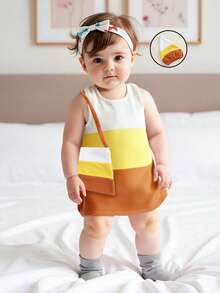 Girls Halloween Costume Set Sleeveless O Neck Striped Dress Hat Shoulder Bag For Party Cosplay