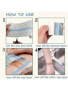 1卷自粘防水游泳绷带，透明纹身遮盖胶带，淋浴防护第二层皮肤胶带，防水防摩擦 - 透明 - 查看 4